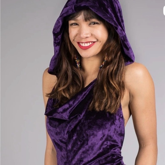 Warrior Within Velvet Mystique Hooded Jumpsuit purple Sz XS NEW catsuit flared - Picture 5 of 12